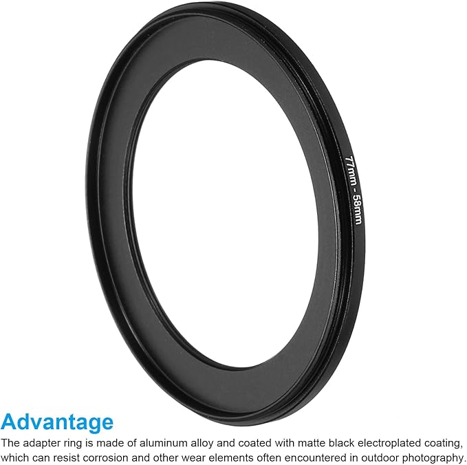 PATIKIL 77mm-58mm Metal Step Down Ring, Camera Lens Filter Adapter Ring Aluminum Filter Adapter Ring for Camera Lenses Hood, Black