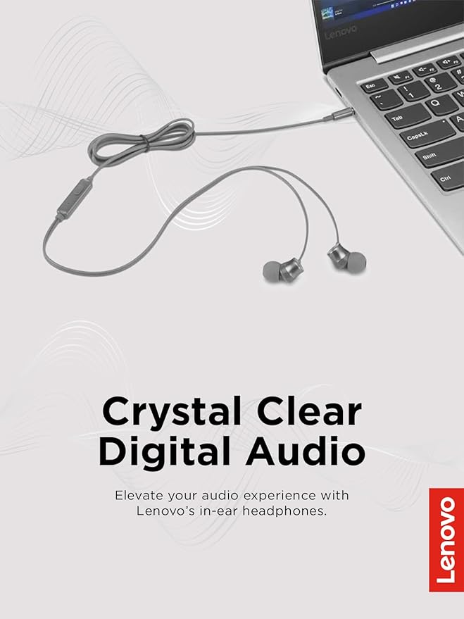 Lenovo - 110 Analog in-Ear Headphones - in-Line Microphone - 3.5mm Connectivity - Play & Pause Button - 3 Sizes of Ear Tips Included,Grey