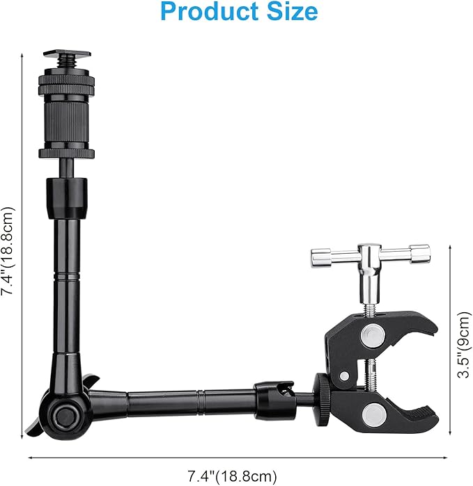 FOMITO 11 inch Articulating Magic Arm + Super Clamp for DSLR Rig Camera to LCD Monito, LED Video Light