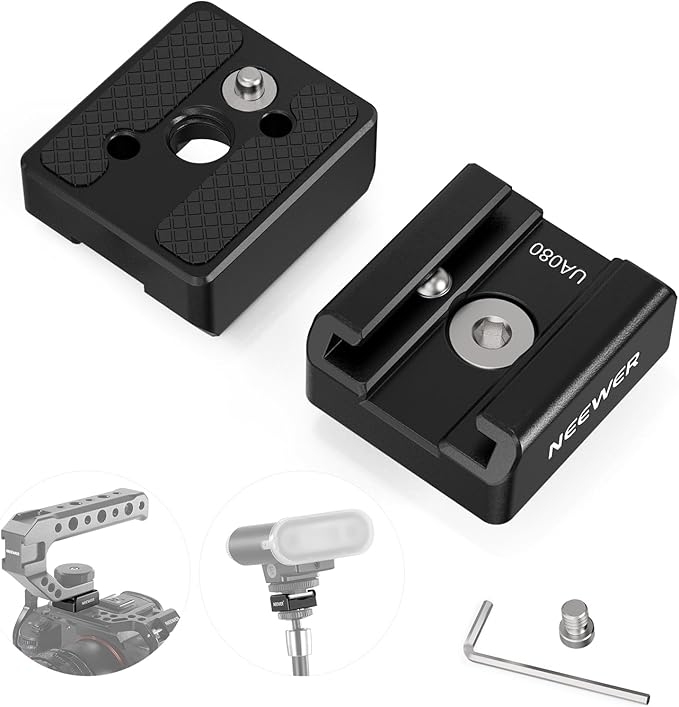 NEEWER Cold Shoe Mount Adapter Set (2 Pack), 1/4" Screw, Spring Loaded Anti Off Pins for ARRI, Compatible with DJI Mic Transmitter, Flash, Monitor Mount, LED Panel Light, Magic Arm, Tripod, UA080