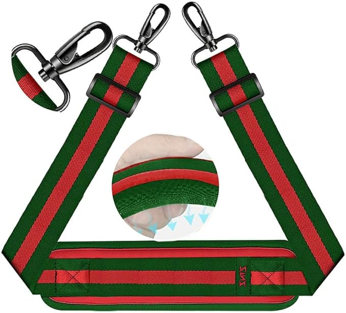 ZINZ 75" Shoulder Strap with Fixed Pad and Dual Balanced Buckles，Green-Red-Green Stripe