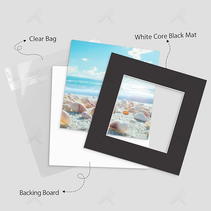 Golden State Art, Acid-Free, Pack of 25, 12x12 Black Picture Mats Mattes with White Core Bevel Cut for 8x8 Photo + Backing + Bags