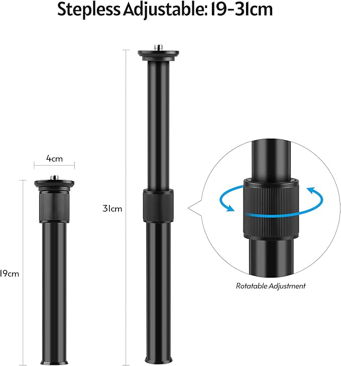Andoer Extendable Aluminum Alloy Extension Pole Rod 19-31cm Universal 1/4-inch 3/8-inch Interface with 2pcs 1/4 to 3/8 Adapter Screws for DSLR SLR Camera Stabilizer Ball Head Tripod