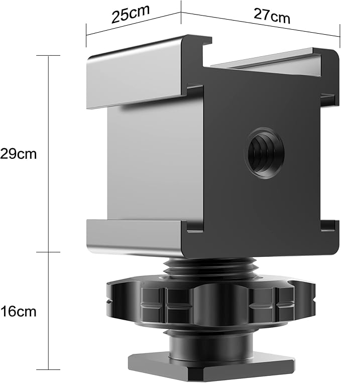 Camera Cold Shoe Mount Adapter, Aluminium Alloy Triple Hot Shoe Extension Bracket Holder for GoPro DSLR Cameras Flash Light, Monitor, Microphone