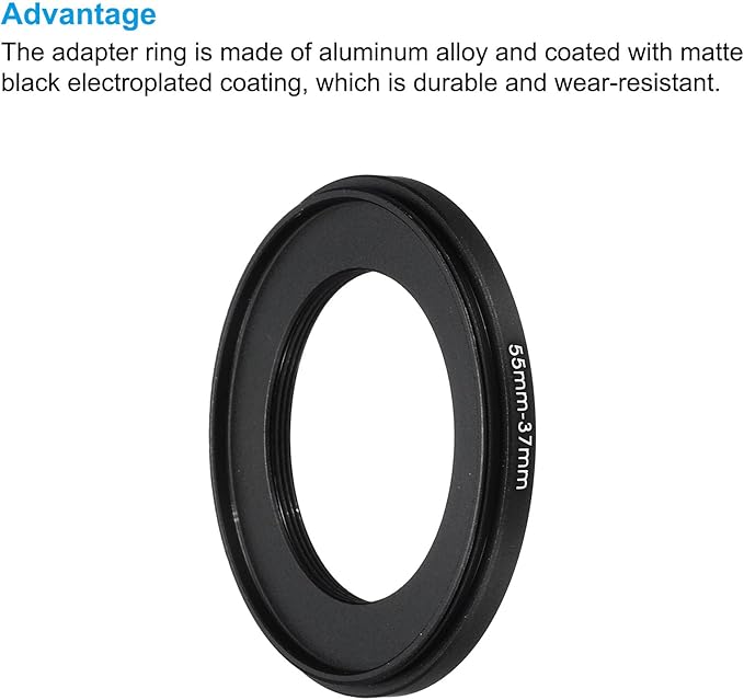 PATIKIL 55mm-37mm Metal Step Down Ring with Cleaning Cloth, 2 Pack Camera Lens Filter Adapter Ring Aluminum Filter Adapter Ring for Camera Lenses Hood, Black