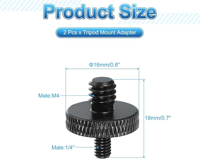 PATIKIL Tripod Screw Adapter 1/4" Male to M4 Male, 2 Pcs Tripod Nut Connectors Camera Mount Screw Camera Double Head Converter for Microphone Holder Magic Arms Accessories, 18 mm