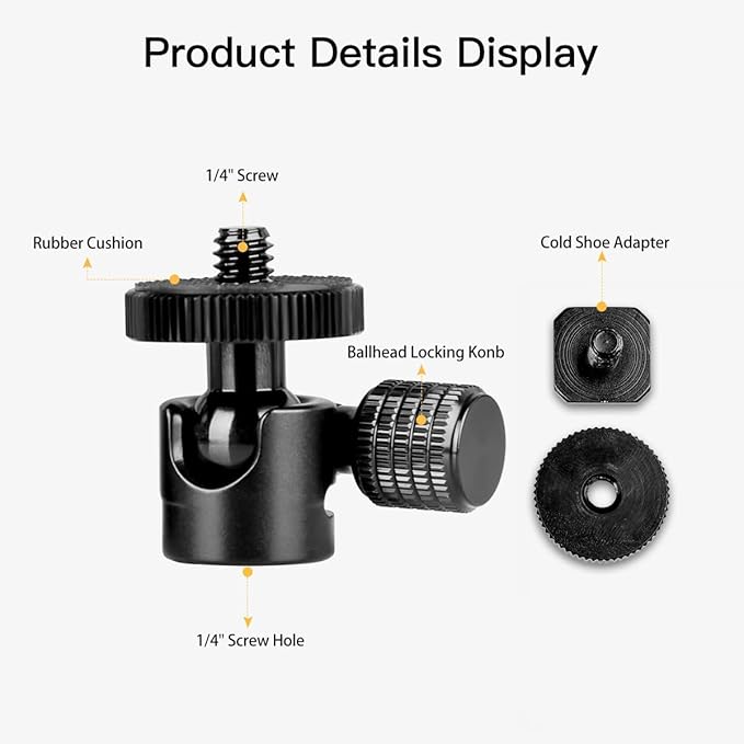 koolehaoda 1/4 Mini BallHead & Hot Shoe Mount Adapter for Camera Video Light Tripod Monopod (1/4 Ball Head)