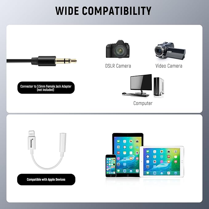 NEEWER 2 Pack Lavalier Lapel Microphone Compatible with DJI Wireless Mic Transmitters Rode Wireless GO II 2, Omnidirectional Condenser Wired Clip On Lav Mics for Stage YouTube Live Streaming, CM5