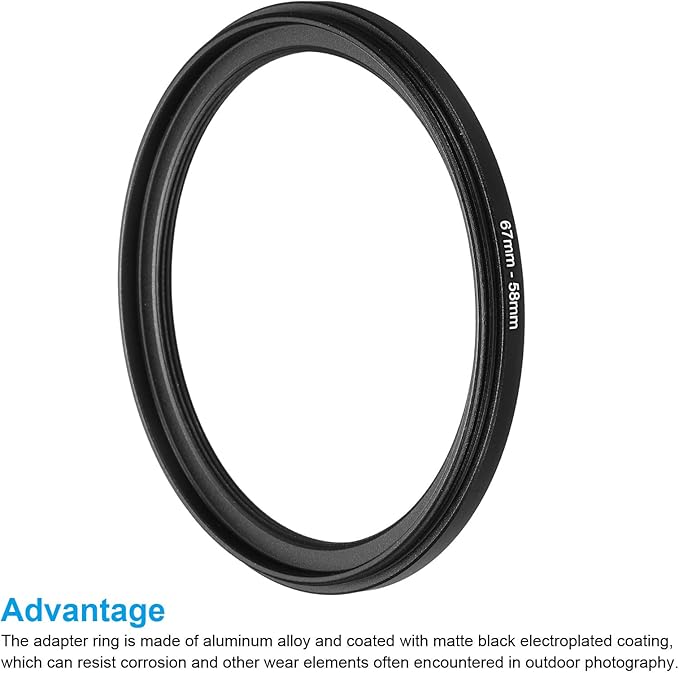 PATIKIL 67mm-58mm Metal Step Down Ring, Camera Lens Filter Adapter Ring Aluminum Filter Adapter Ring for Camera Lenses Hood, Black