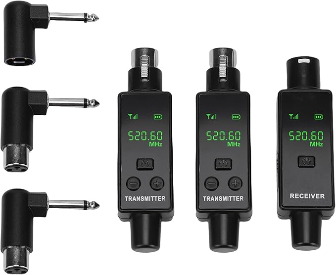 Diyeeni 2.4GHz Wireless XLR Microphone Transmitter Receiver, Plug and Play Wireless Mic Adapter with 24Bit 48kHz Audio Quality for Dynamic Condenser Mics Cameras PA Systems (1 for 2)