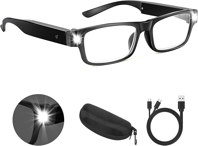 NZQXJXZ 200% Magnifying Glasses with Light,USB Rechargeable LED Lighted Magnifying Eyewear,Hands Free Head Magnifier Eyeglasses for Close Work, Hobbies,Reading,Craft,DIY Black