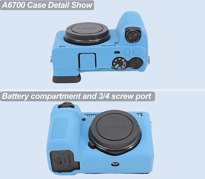 Pocoukate Case for Sony Alpha 6700 Camera, Soft Silicone Protective Cover Skin with A6700 Screen Protector Accessories for Sony Alpha 6700 Camera Silicone Case - Blue