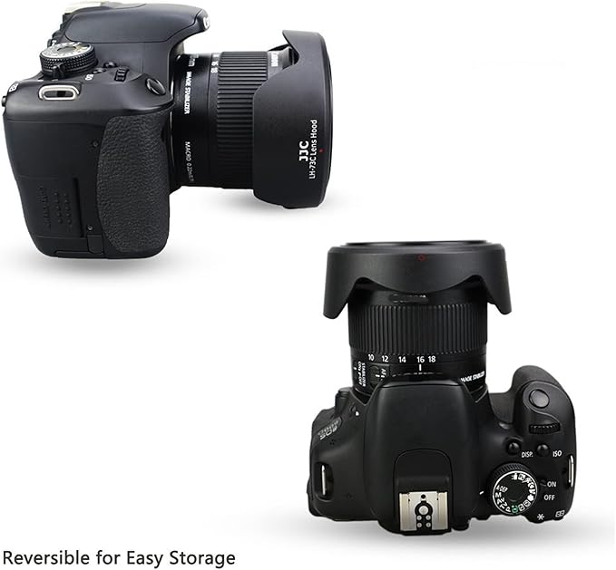 JJC Reversible Lens Hood for Canon EF-S 10-18mm f/4.5-5.6 IS STM - Compatible With Rebel T7i T8i T7 T6S T6i T5i T5 SL3 SL2 EOS 90D 80D 77D 70D 7D Mark II - Replaces Canon EW-73C