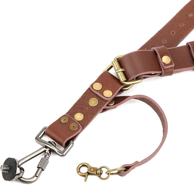 Soft and Brown Adjustable Leather Camera Strap, with Soft Shoulder Pad Camera Harness, Camera With 1/4 Inch Tripod Bracket for Digital Camera