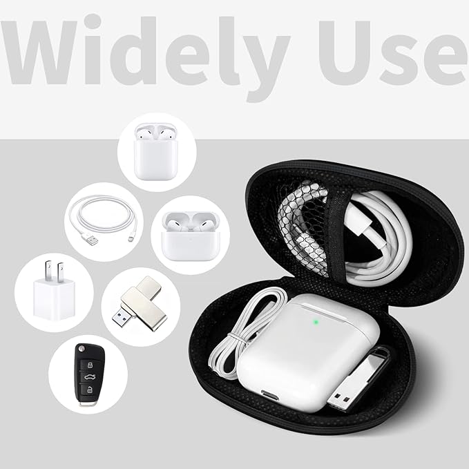 MOLOVA for Earbuds Carrying Case, Small Oval Storage Cases, Portable Storage Earbud Pouch Bag for Earbuds, in-Ear Headphones, Earphones, Headsets, USB Charging Cable, Black
