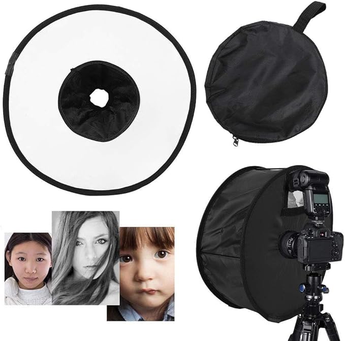 Softbox Diffuser, 42x16cm Foldable Ring Speedlite Flash Diffuser Macro Shoot Round Softbox with Storage Bag for Camera Flash Light