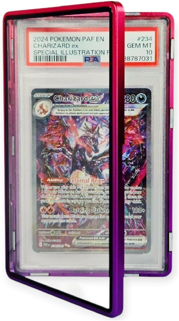 Metal PSA Slab Bumper Case UV Resistant- Safeguard Stackable Magnetic Aluminum Metal Case For Graded Cards (Red/Purple)