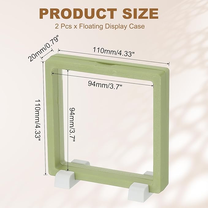 PATIKIL 2Pcs Floating Display Case, 4.3 Inch Jewelry Display Case Stand Challenge Coin Holder Frames Transparent Small Storage Box 3D for Necklace Bracelets Pendants, Green/White