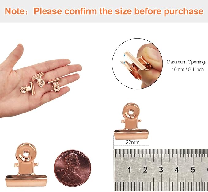 Small Bulldog Clips Rose Gold - Coideal 30 Pcs Mini Metal Binder Bull Clips Hinge Paper Clip Office Clamps for Picture Photos (22mm)