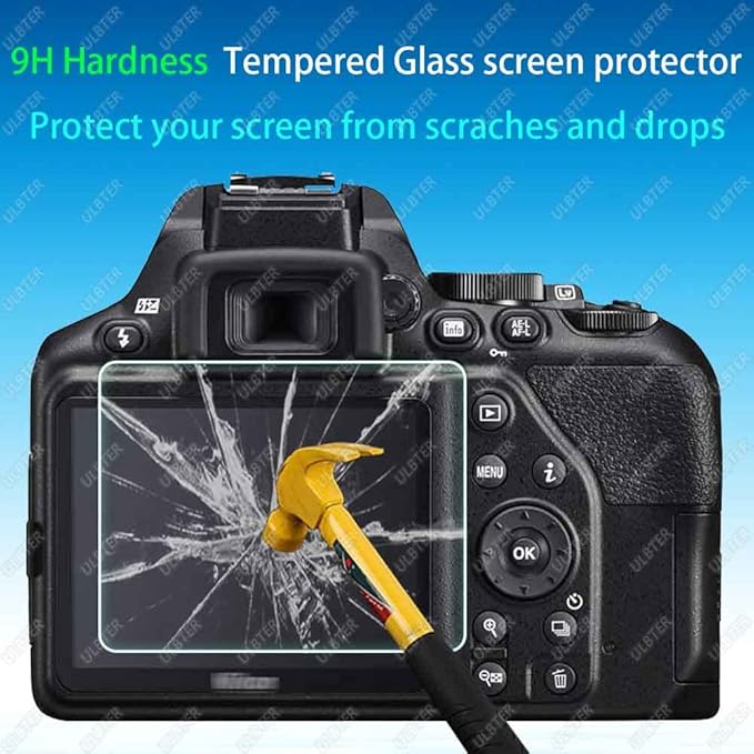 Screen Protector Appliable for Nikon D3500 D3400 D3300 D3200 D3100 Camera & Hot Shoe Cover,[2+3Pack] 9H Hardness Tempered Glass Anti-Scrach Anti-Bubble