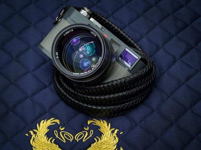 Vi Vante Leather Braided Camera Strap Matador Noir w/Electroplated Rings, Hand-Made 47 inches