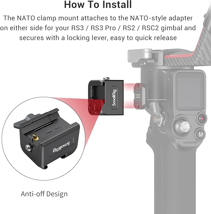 SmallRig NATO Clamp Accessory Mount for DJI RS 5 / RS 4 Mini/RS 2 / RSC 2 / RS 3 / RS 3 Pro/RS 3 mini/RS 4 / RS 4 Pro Gimbal - 3025
