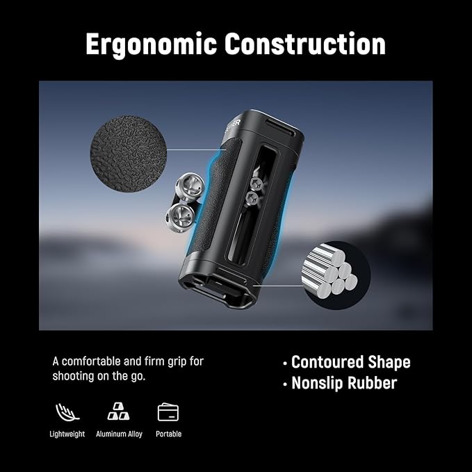 NEEWER Lightweight Side Handle, Camera Cage Rig Handle with Contoured Silicone Grip, Dual 1/4" Screws, 1/4" Threads, Cold Shoe, Vertical Adjustment, Compatible with SmallRig NEEWER Cage, CA067H