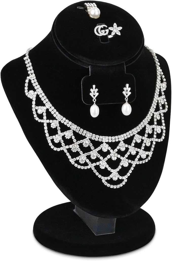MOOCA 3 Pcs Set Black Velvet Combination Display Jewelry Stand Bust for Necklaces, Earrings, Rings, Jewelry Display For Vendors