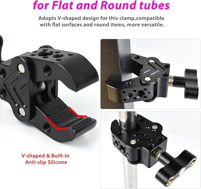 Super Clamp with 1/4" 3/8" Threads, Camera Clamp Mount for LED Lights,Magic Arm, Mic, Wireless Flash Receivers, Triggers, Photography Accessories