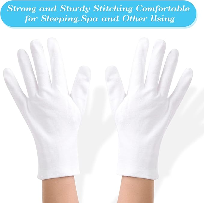 Paxcoo 6 Pairs XL White Cotton Gloves for Dry Hand Moisturizing Cosmetic Eczema Hand Spa and Jewelry Inspection