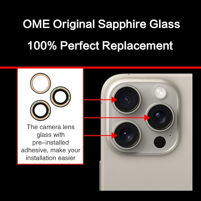 ASDAWN Back Rear Camera Lens Glass Replacement for iPhone 15 Pro Max 6.7 Inches with Pre-Installed Adhesive, ASDAWN Back Camera Lens Glass kit with Installation Manual + Repair Tool Set