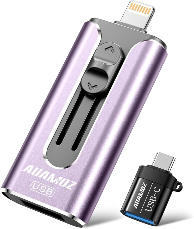 AUAMOZ 256GB Flash Drive Intended for iPhone, Memory Stick Storage Files Photos Videos Backup, Compatible with iPhone iPad Android PC, Plug and Play, No Application Required (Purple)