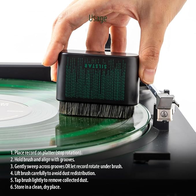 PureGroove Clean ESD Record Brush Pro – Premium Triple-Layer Anti-Static Vinyl Cleaning Brush with Conductive Copper Fibers & Ultra-Soft Bristles for Deep Groove Dust Removal Audiophile-Grade LP Care