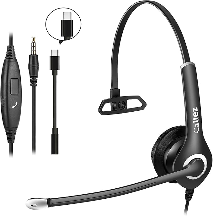 Callez Wired Computer Headset, 3.5mm/USB-C Headset with Mic Noise Cancelling, Cell Phone Headphone for PC Laptop Mac iPhone 15/16/17 Samsung Zoom Teams Call Center Home Office Work, in-line Controls