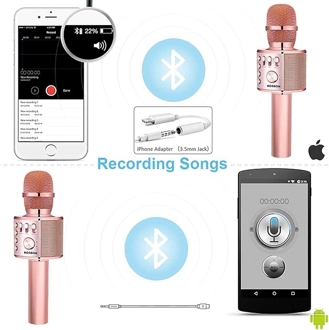 BONAOK Wireless Bluetooth Karaoke Microphone, 3-in-1 Portable Handheld Mic Speaker Machine for All Smartphones,Gifts to Girls, Boys Kids Adults All Age Q37(Champagne)