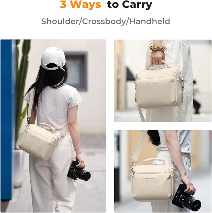 K&F CONCEPT Camera Sling Bag Small Crossbody Camera Case DSLR/SLR/Cute Compact Shoulder Photography Bags for Photographers-Beige