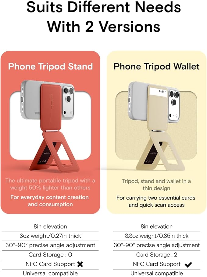 MOFT Phone Tripod Stand Selfie Stick for iPhone, Multi-Angles iPhone Stand, Lightweight & Portable Phone Holder, Strong Magnets, MOVAS Vegan Leather, Travel Essentials, Clay (Without Card Slot)