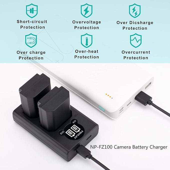 NP-FZ100 Battery Charger, PHOLSY Camera Battery Charger NP-FZ100 Dual USB Charger BC-QZ1 for NP-FZ100 Battery Compatible with Sony Camera a1 a9M2 a9 a7SM3 a7RM4A a7RM4 a7RM3A a7RM3 a7C a7M4 a7M3 a6600