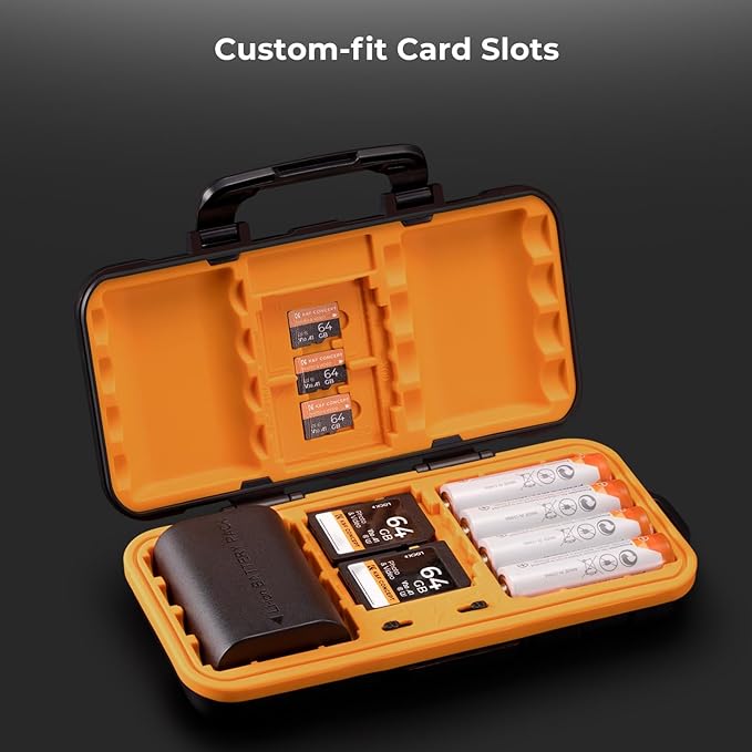 K&F CONCEPT Camera Battery SD Card Holder for 4 SD Cards/6 TF/2 CF/2 XQDs Cards, 2 Slots Battery Storage Case, Water-Resistant Anti-Shock Case for DSLRs, Action Camera Batteries for NP-FZ100