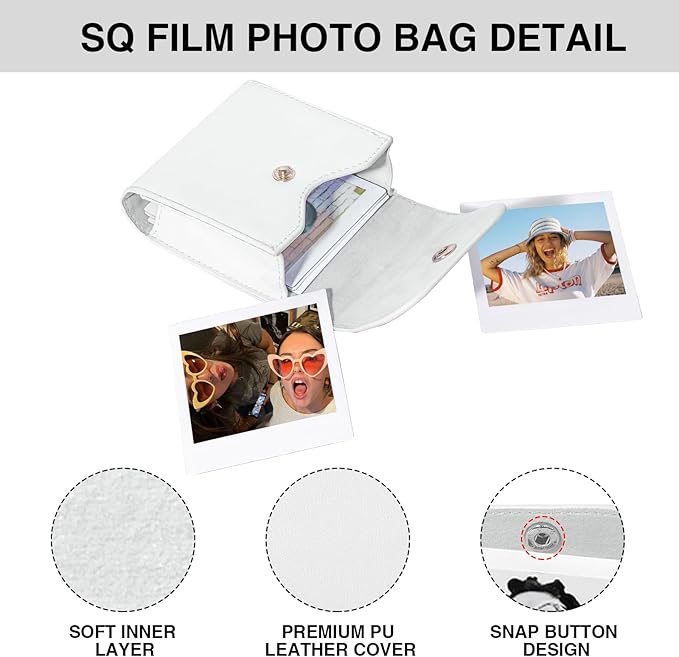 WOGOZAN Square Album for Fujifilm Instax Square/SQ1/SQ40/SQ6/SQ10/SQ20/SP-3 Instant Camera 2.9x3.4 Inch Films for Instax Square Film, Photo Album for Polaroid Mini Pictures, SQ Photo Pouch Bag (White)