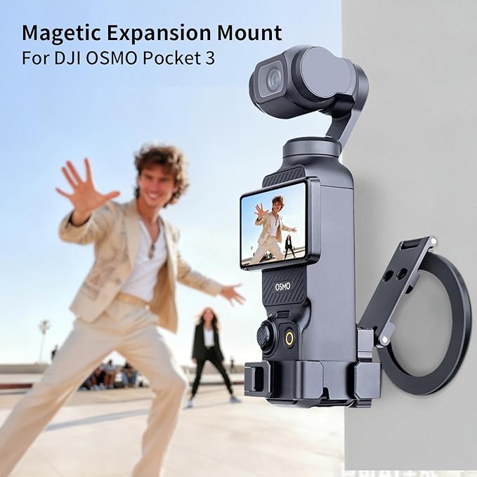 Pocket 3 Magnetic Mount Stand, Aluminium Alloy Expansion Cage Camera Holder with Cold Shoe and 1/4'' Mount, Adjustable Magnet Adapter for DJI OSMO Pocket 3 Creator Combo Accessories