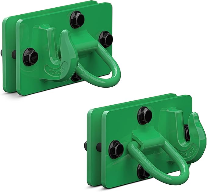 2 Pack Tractor Bucket Hooks with Tie Down Ring, Grade 70 Forged Steel Bolt On Grab Hook Tow Hook Mount with Backer Plate, Work Well for Tractor Bucket, RV, UTV, Truck, Max 15,000 lbs DarkGreen