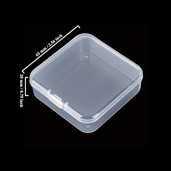 Goodma 100 Pieces Square Empty Mini Clear Plastic Organizer Storage Box Containers with Hinged Lids for Small Items and Other Craft Projects (2.56 x 2.56 x 0.79 inch)