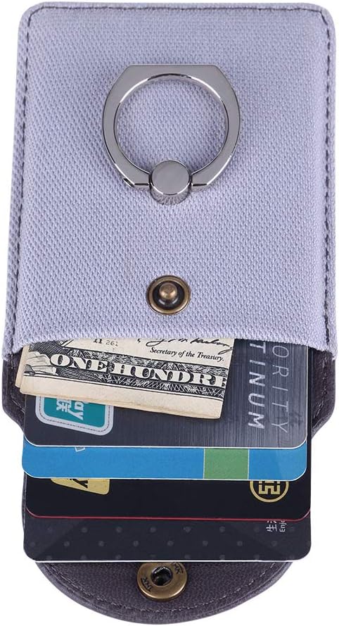 Credit Card Holder for Back of Phone with Ring Stand Stick on Phone Wallet,Ultra-Slim Self Adhesive,RFID Blocking Ring Pocket Wallet Stick on Most Smartphones(Finger Ring Gray)
