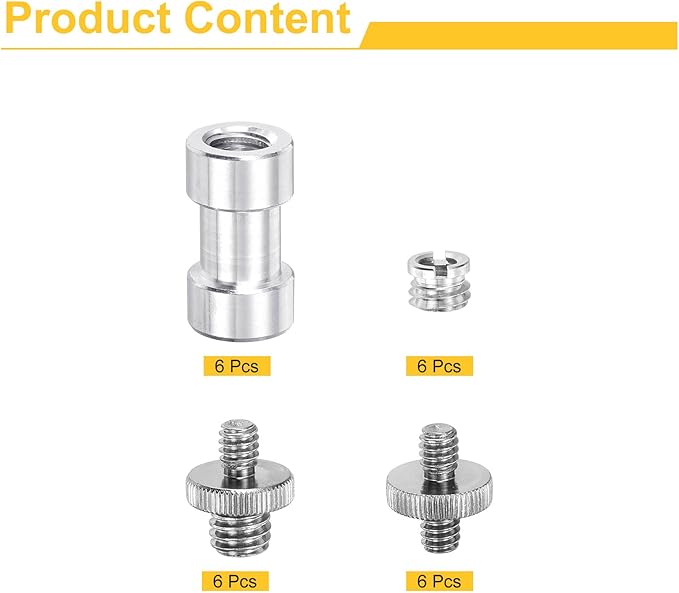 MECCANIXITY Camera Screw Mount Set, 1/4 Inch Double End Screw, 1/4 to 3/8 Inch Double End Screw, Female Screw for Camera, Tripod Screw Adapter, Monopod, Flash Light