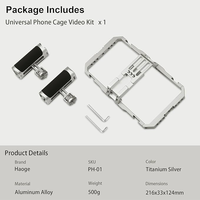 Haoge Universal Phone Cage Video Rig Kit,for iPhone 15/16/17 Pro Max Smartphone Stabilizer with Dual Handle,Handheld Filmmaking Vlogging Phone Rig for Samsung and Other Videomaker Videographer