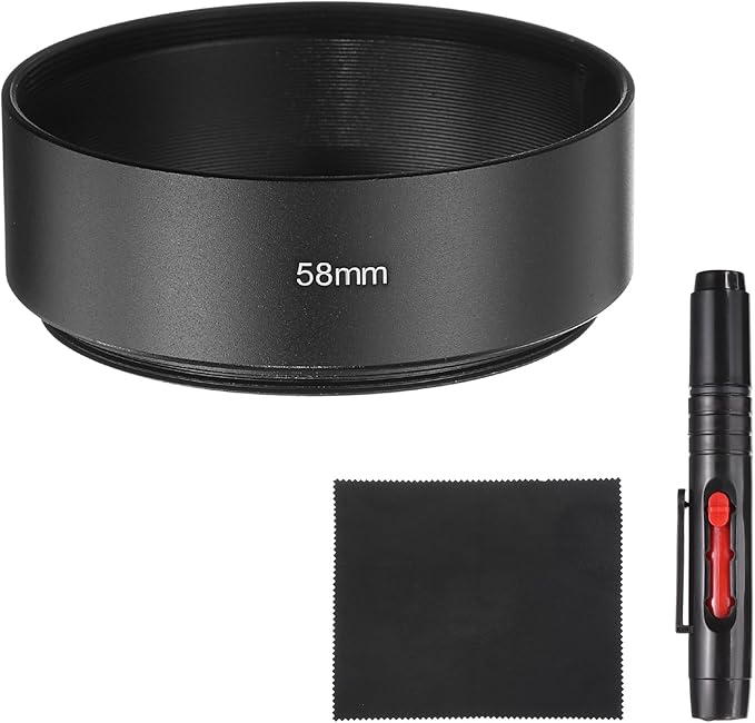 PATIKIL Lens Hood Shade, 58mm Mid-Focus Mount Standard Screw-in Metal Camera Cap Shade with Cleaning Cloth and Cleaning Pen, Black