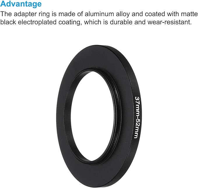 PATIKIL 37mm-52mm Metal Step Up Ring with Cleaning Cloth, 2 Pack Camera Lens Filter Adapter Ring Aluminum Filter Adapter Ring for Camera Lenses Hood, Black