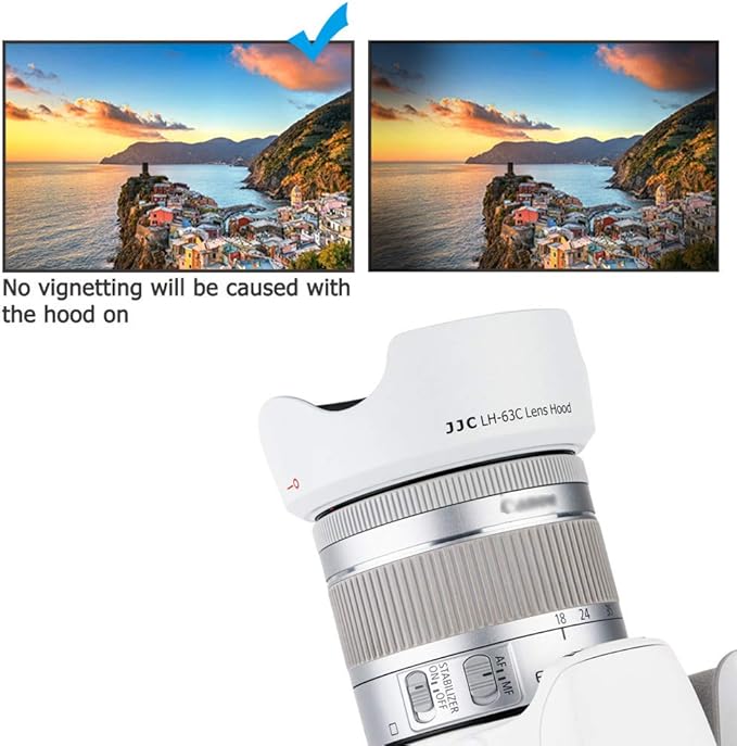 Lens Hood for Canon EF-S 18-55mm f3.5-5.6 is STM, RF-S 14-30mm f4-6.3 is STM PZ, RF 24-50mm f4.5-6.3 is STM Lens Replaces Canon EW-63C Hood for Canon Rebel T8i T7i T7 EOS R50V R8 R10 90D 80D-White