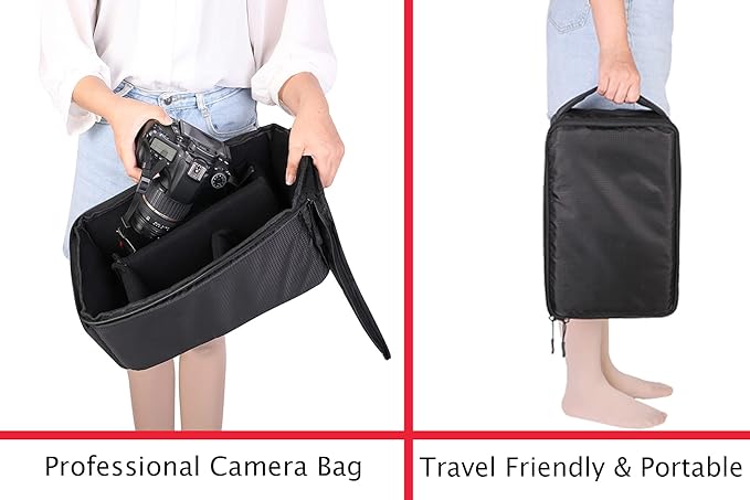 Roomy Camera Protective Bag Insert Waterproof Lens Pouch Shockproof DSLR SLR Carrying Case with Thicken Partition Padded Liner for Sony Canon Nikon Camera Flash Light & Accessories